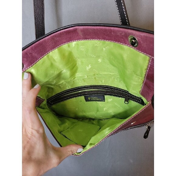 Sophia Viscon Burgundy Brown Trim Leather Zipper Crossbody Shoulder Handbag, EUC - Picture 9 of 16